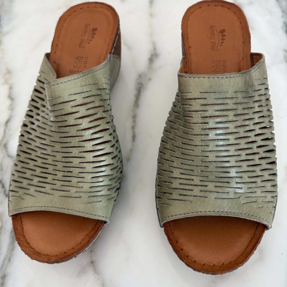 Sage green laser cut Spring Step sandal